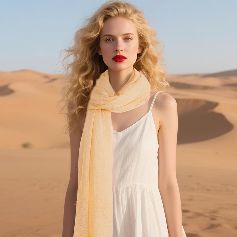Nydotd Women Summer Cotton Linen Scarf Crinkle Long Beach Shawl Wrap hijab with Fringe - Image 5